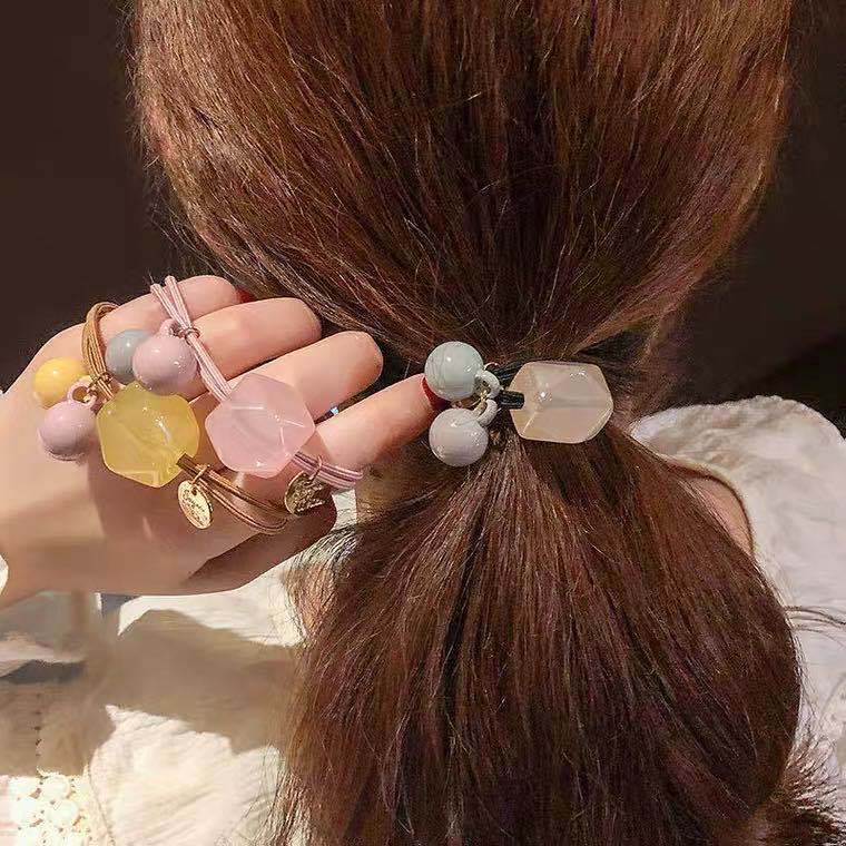 Ikat Rambut Karet Tebal Elastis PITA BATU KRISTAL + BOLA Gaya Korea - BUM