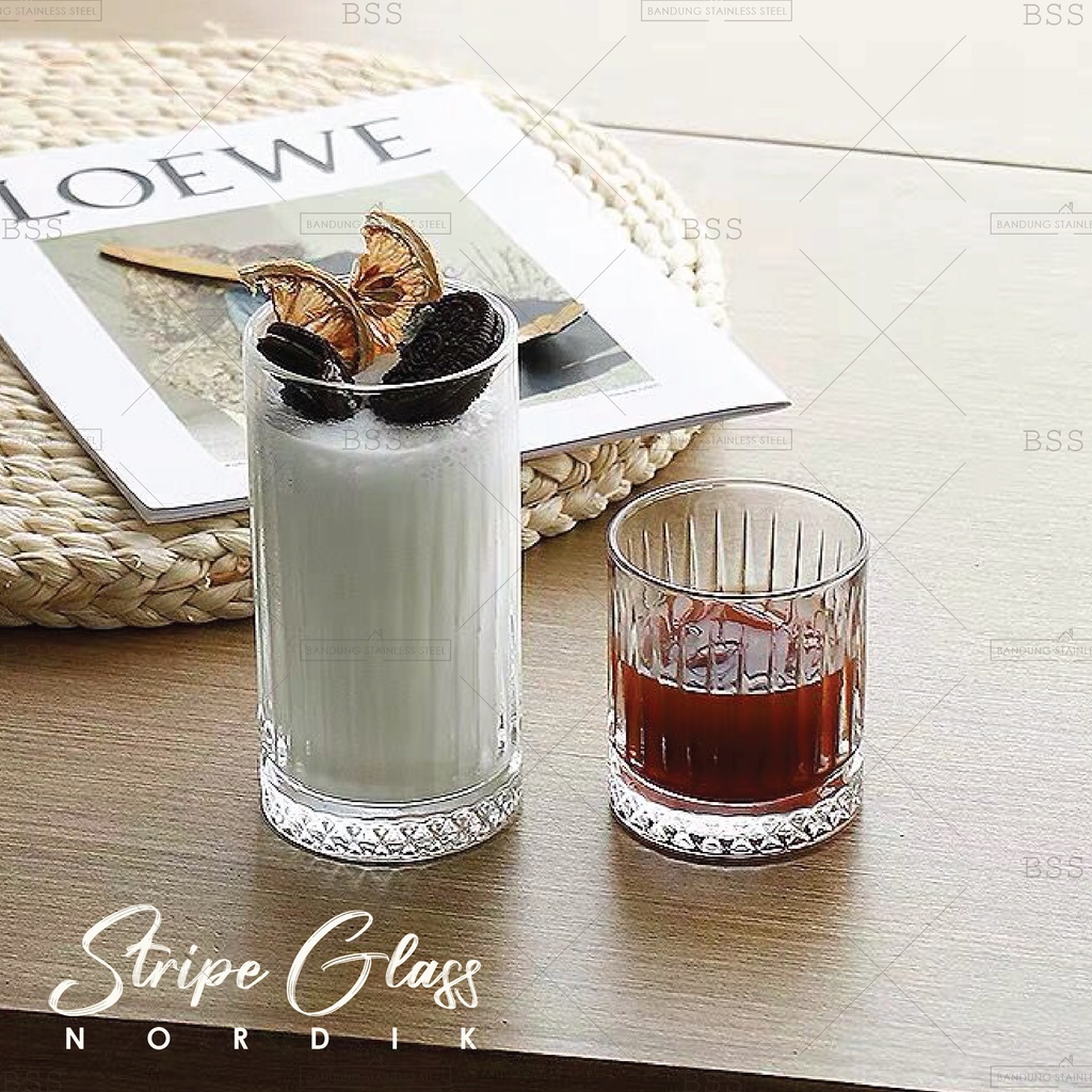 Striped Glass Coffee Gelas Kaca Nordik Kopi Tebal Ripple Cangkir Eropa Unik Lucu Cantik