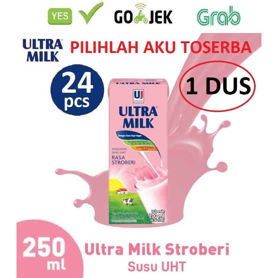 Susu Ultra Stroberi (Strawberry) - 250 ml - 1 DUS ISI 24 pcs