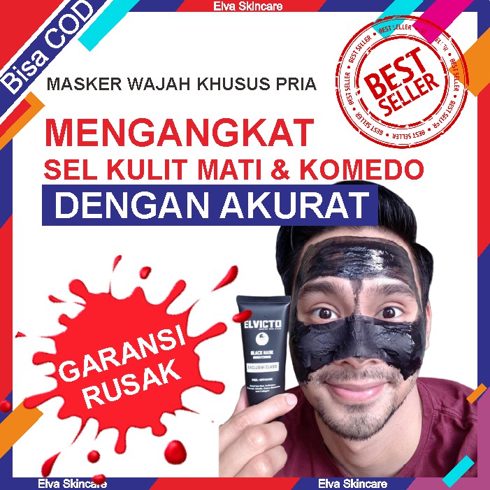 L08 Masker Wajah Pria Elvicto Brightening Black Mask Bersih Obat Jerawat Flex Komedo Skincare ORI