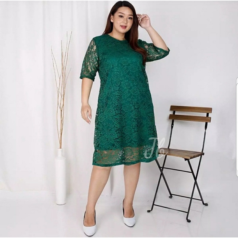 X1 Dress Cintya brukat ijo botol