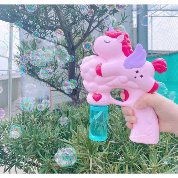 Bubble Gun Unicorn Pistol Bubble Mainan Anak - Merah Muda