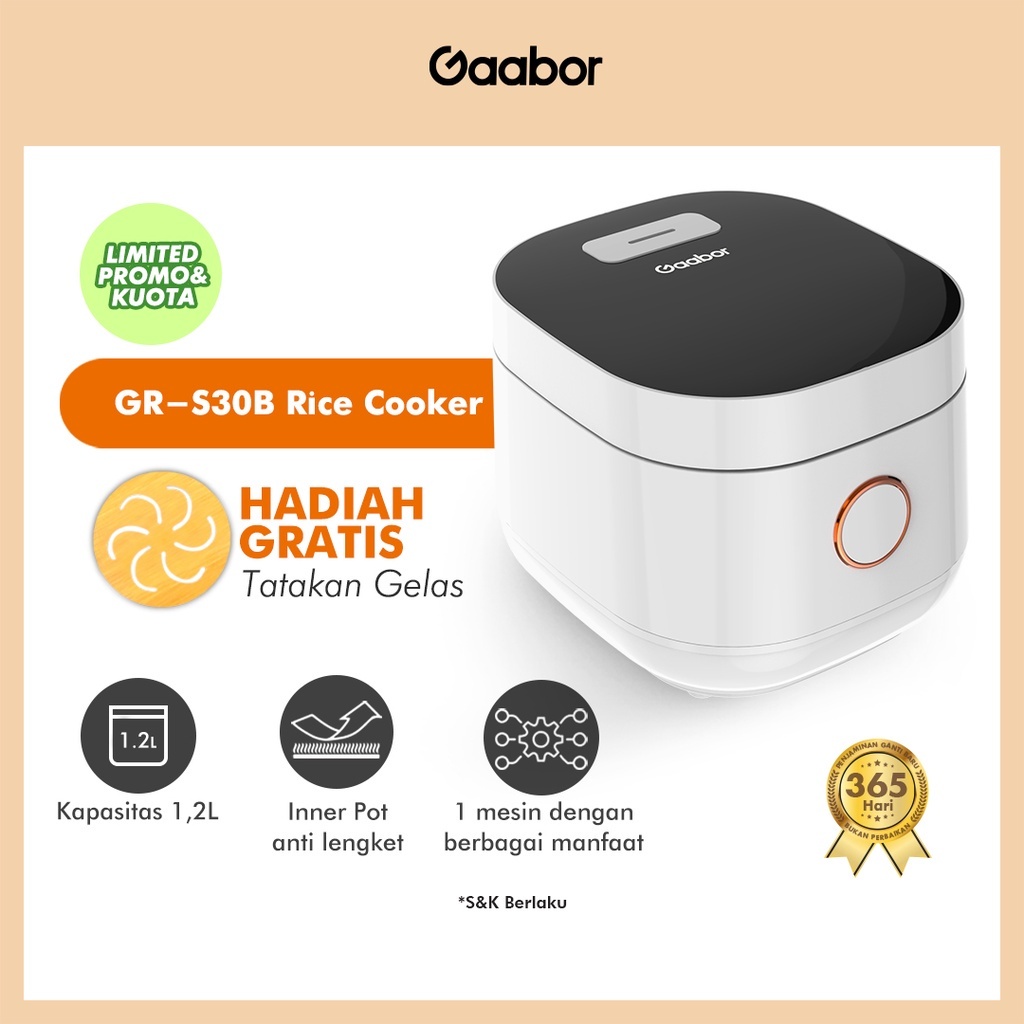 Gaabor Rice Cooker 1,2 L Penanak Nasi 3-4 Porsi Alat Masak Nasi Smart Micro Processor - Putih / GR-S