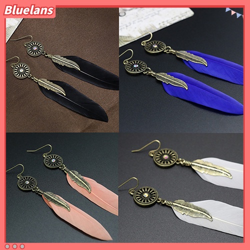 Perhiasan Anting Menjuntai Bentuk Bulu Roda Rongga Gaya Vintage Untuk Wanita