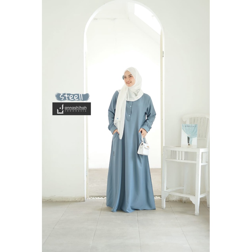 Gamis amrina annashihah original berlabel basic abaya terbaru wanita muslim elegant abaya casual