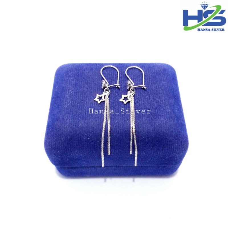 Anting Perak Asli Silver 925 Lapis Emas Putih Model Agogo Italy Love Dan Bintang - Anting Wanita Anti Karat