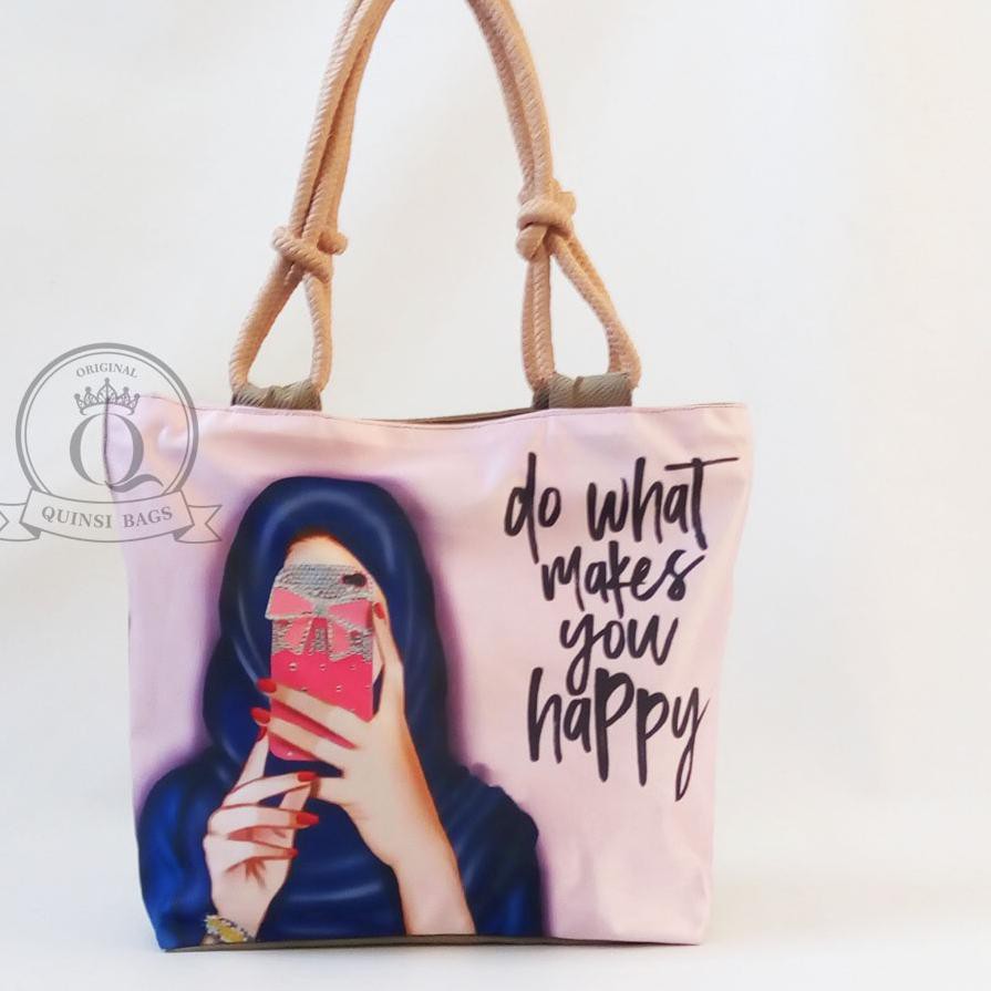 Î¼â [ GROSIR ] Tas Totebag Tali Sumbu Unik Gambar Motif Printing Kartun Muslim Muslimah