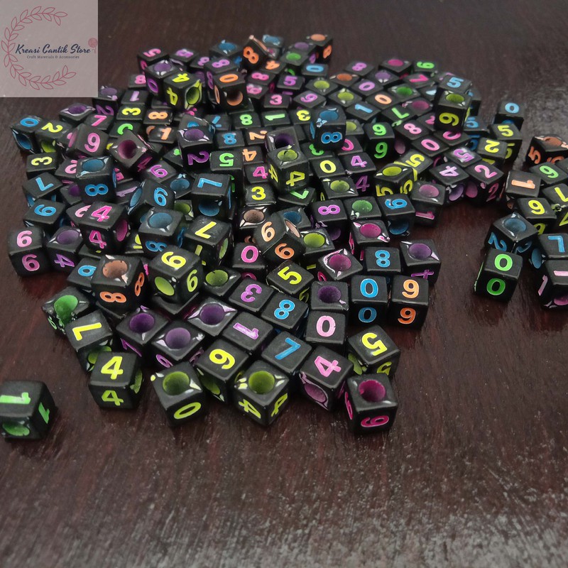 Manik-Manik / Manik Angka / Mote Angka Kotak Besar Hitam