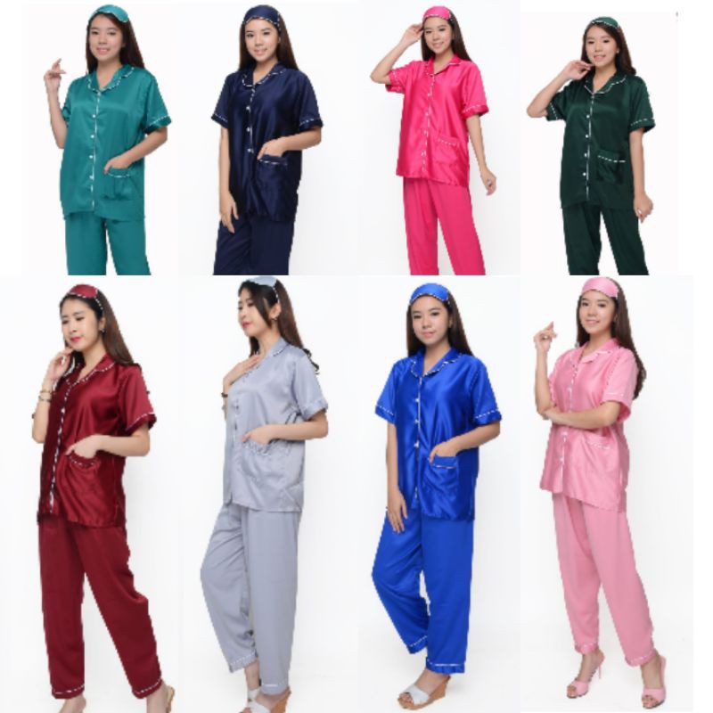 baju tidur piama satin dewasa ld 108cm celana panjang lengan pendek