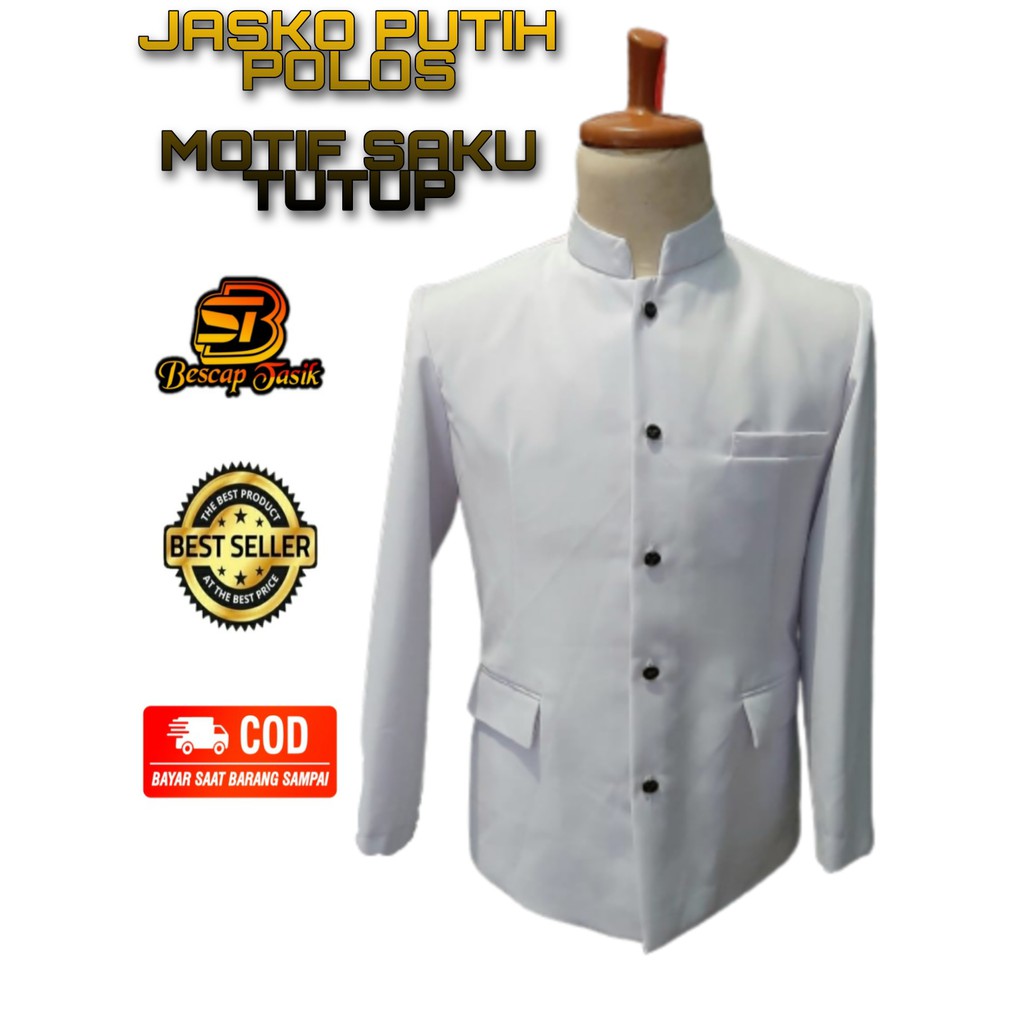 Jasko Putih Polos Jas Koko Pria Jasko Polos Jas Santri Beskap Bapak Original Berkualitas