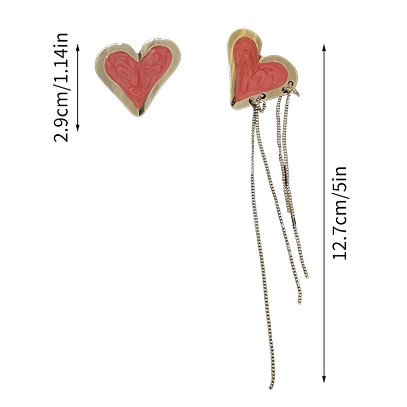 Anting Stud Rumbai Asimetris Desain Hati Warna Pink Untuk Wanita