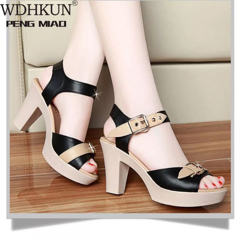 sandal wanita heels hak besar dan tinggi 8cm