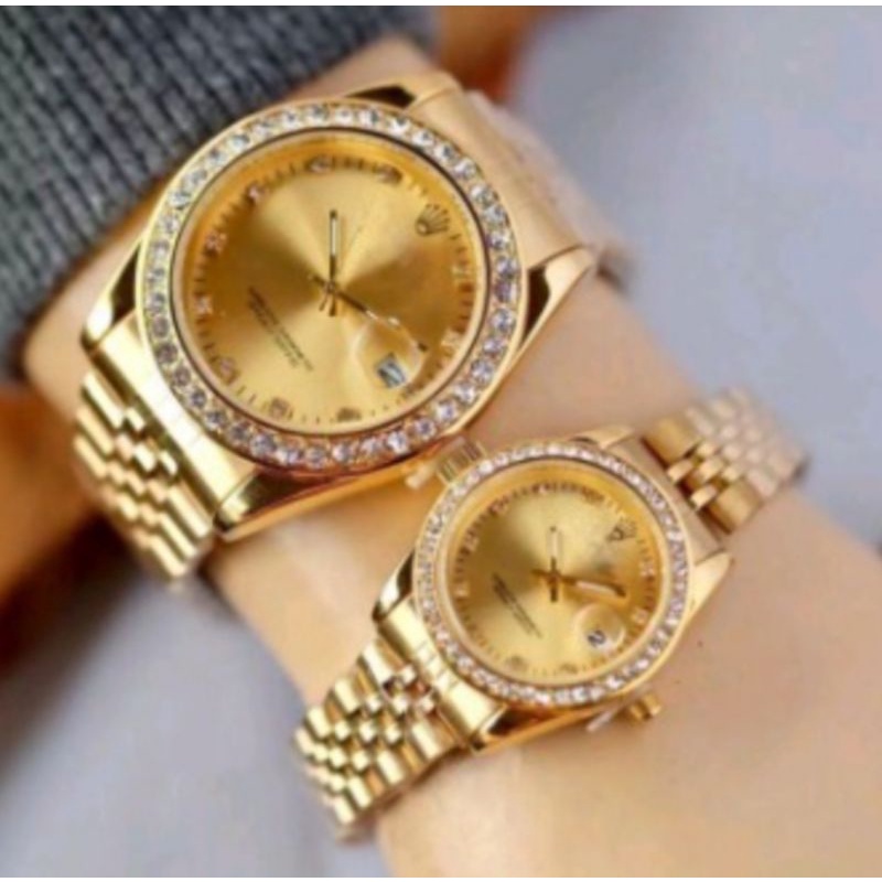 COD - JAM TANGAN COUPLE SEPASANG ROLEX R9889X WATER RESISTANCE TANGGAL AKTIF FREE BOX ORI & BATERAI