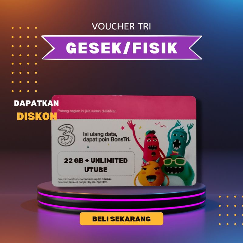 Paket Data three 22 GB + UNLIMITED/52Gb Aon/pm4