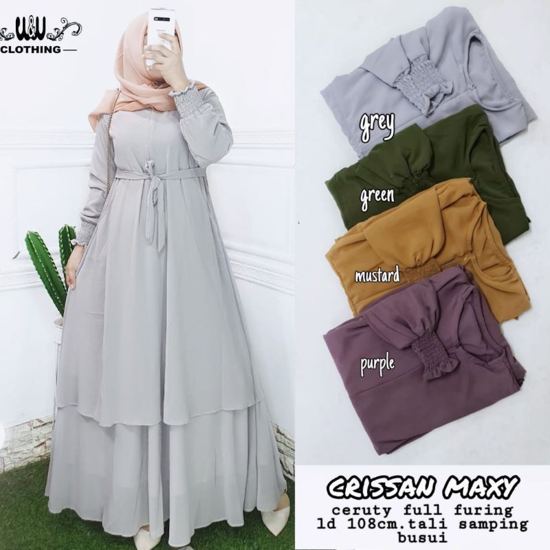 CRISSAN MAXY MOSSCREPE LD 110 PB 138 RESLETING DEPAN GREEN FASHION WANITA TERBARU PAKAIAN  WANITA TERBARU BAJU DRES WANITA SIMPLE DAN NYAMAN DIPAKAI BAJU DRES 2022