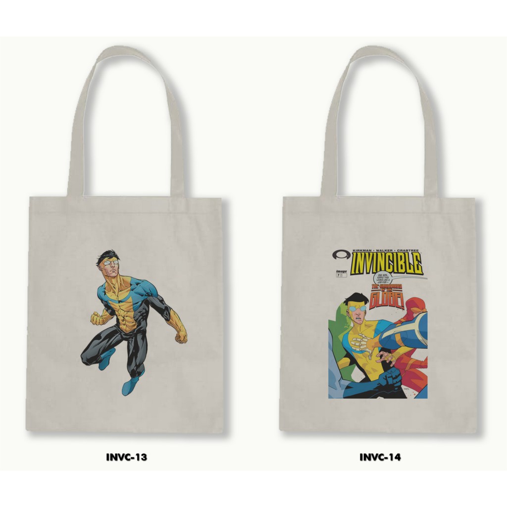 Tas Tote Bag Resleting Kanvas/Blacu  - Invincible .01