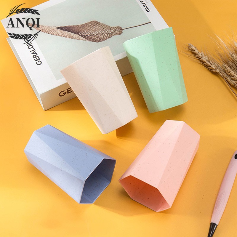 ANQI Cangkir Plastik Cup Warna Warni Set 4Pcs Wheat Water Fashion Water Toothbrush Cup /VS-15