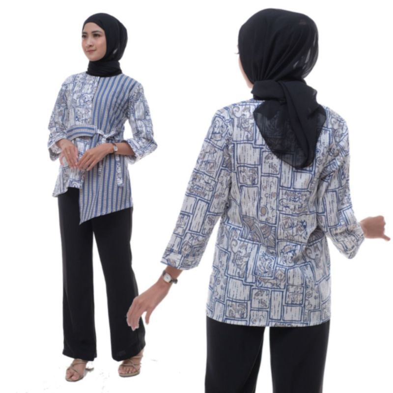 tey-17 Batik wanita ASJ SA HRB026 Kenongo Kemeja Tosca Pendek-DP 04