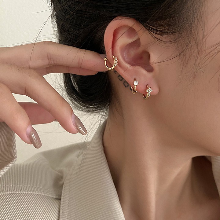 Anting Bulat Mini Lapis Emas 14k Hias Cubic Zirconia Untuk Wanita