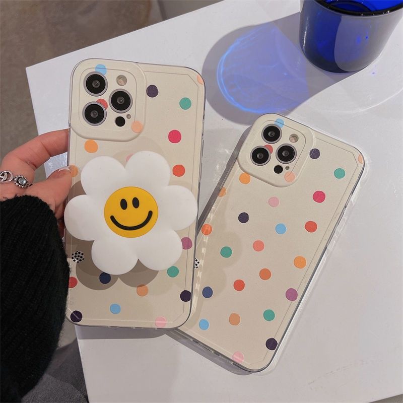 Polka dot flower pattern with mobile phone holder iPhone case 11 12 Pro Max ProMax 7 8 Plus X Xs XsMax soft case