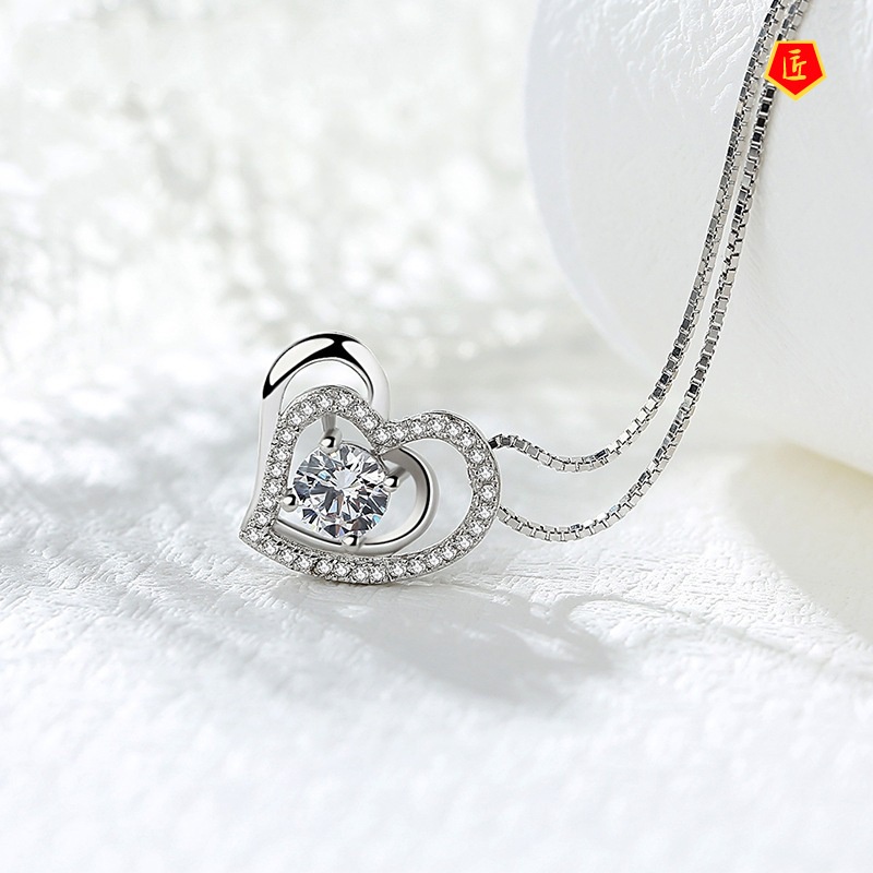 [Ready Stock]New Fashion Hollowed-out Heart-Shaped Necklace Micro Rhinestone Pendant Fashion Elegant