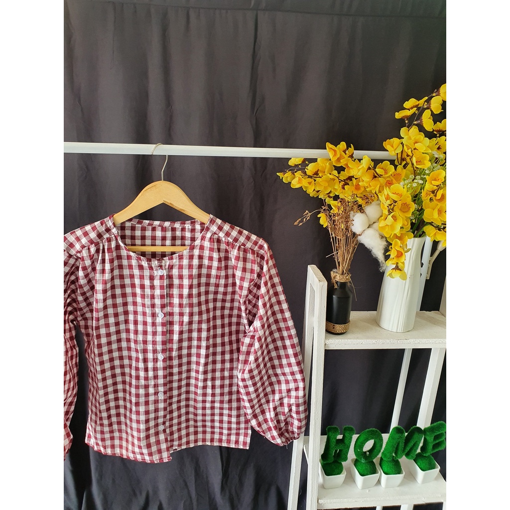 KAYOUNG BLOUSE | MISAN BLOUSE POLKA TOP ATASAN WANITA KOREAN STYLE-KOTAK MAROON