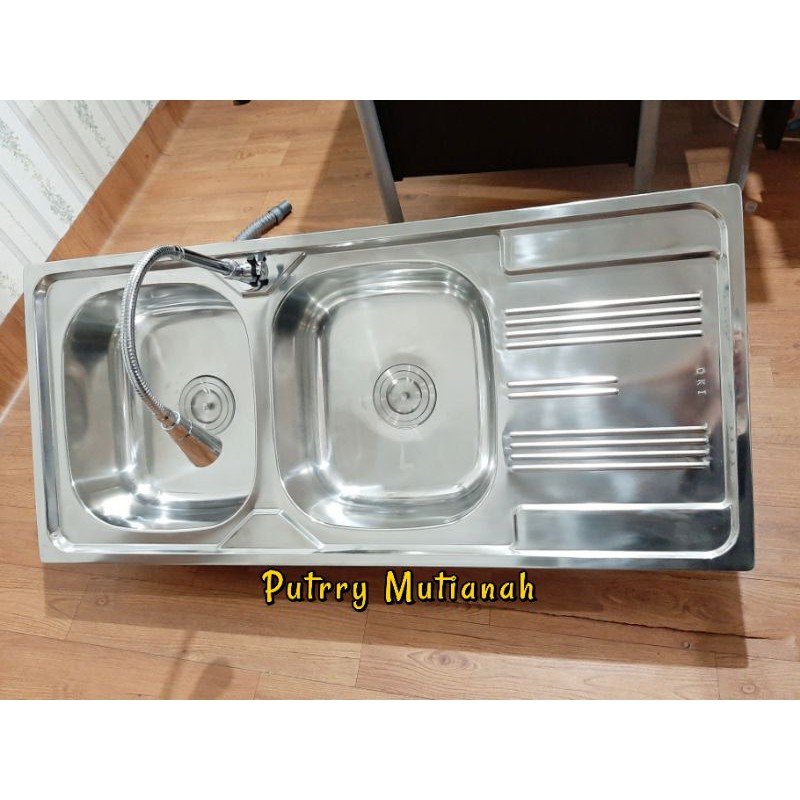 Bak Cuci Piring Stainless 2 Lubang Uk 110cm Wastafel Cuci Piring Kitchen Sink Termurah Selang Double Shopee Indonesia