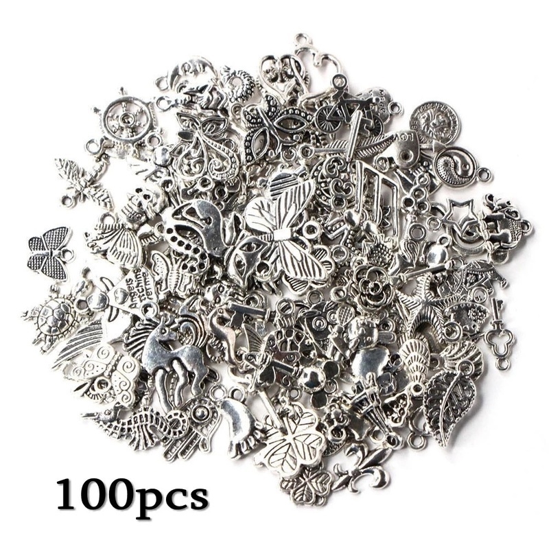 100 Pcs Liontin Manik-Manik Bahan Metal Warna Silver Gaya Tibet Handmade Untuk Membuat Perhiasan