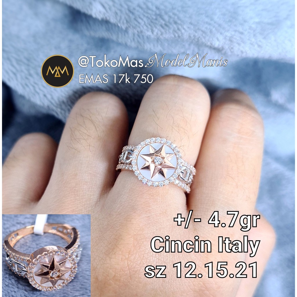 Cincin emas italy new fashion rosegold kombinasi emas putih 750 kadar 17k