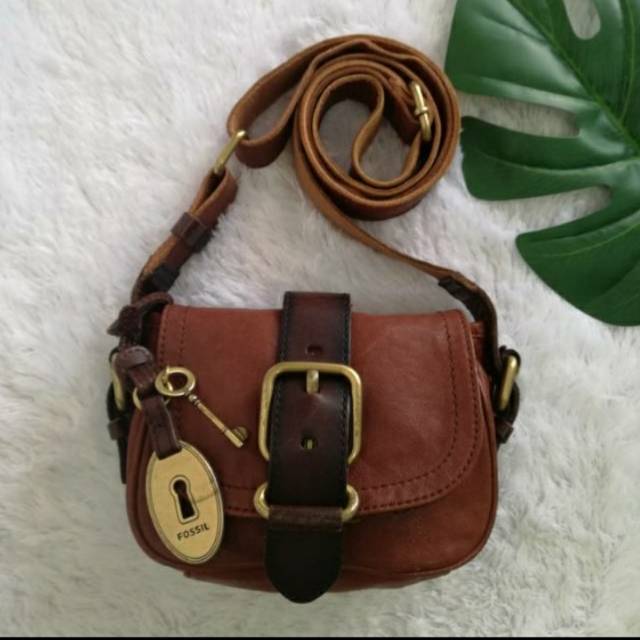 Tas Fossil Emory Flap Small Leather Brown Authentic/Original
