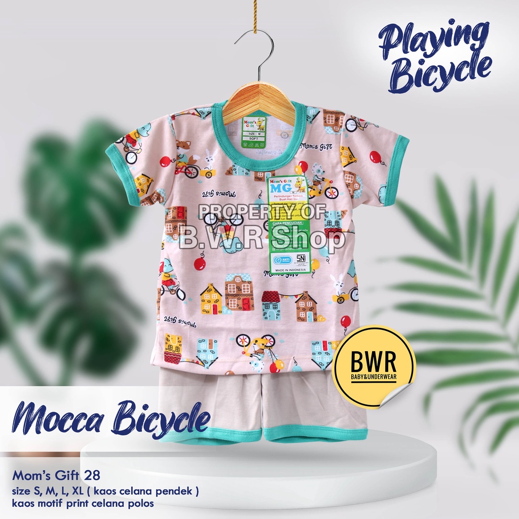 Setelan Moms Gift PENDEK Playing Bicycle Terbaru / Piyama Anak Unisex Warna Kombinasi Mom's Gift Motif | Bwr