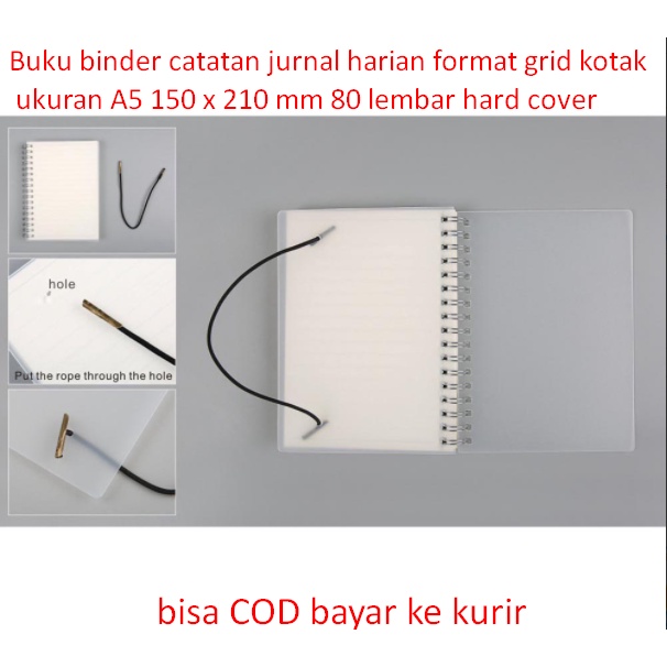

Buku binder catatan jurnal harian format grid kotak kotak ukuran A5 150 x 210 mm 80 lembar hard cover