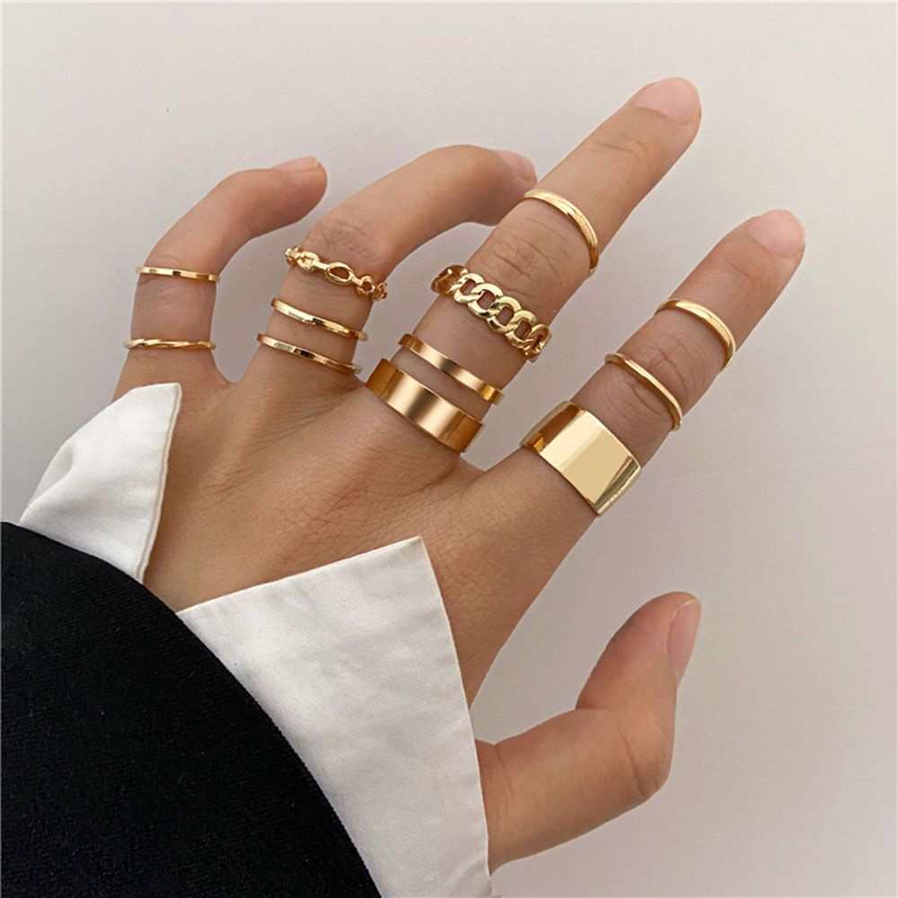 Set Cincin Model Terbuka Desain Silang Geometris Rongga Warna Emas / Perak Gaya Vintage Untuk Wanita