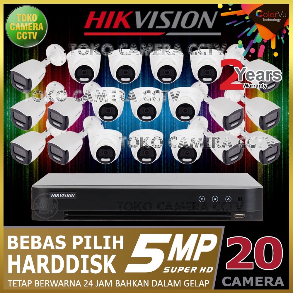 PAKET CCTV HIKVISION COLORVU 5MP 32 CHANNEL 20 KAMERA