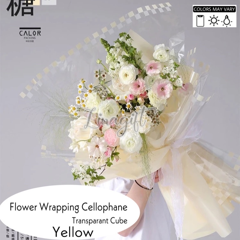 ( 5 Lembar ) TRANSPARANT CUBE - FLOWER WRAPPING PAPER KERTAS BUNGA KOREAN CELLOPHANE PLASTIC KARANGAN BUKET