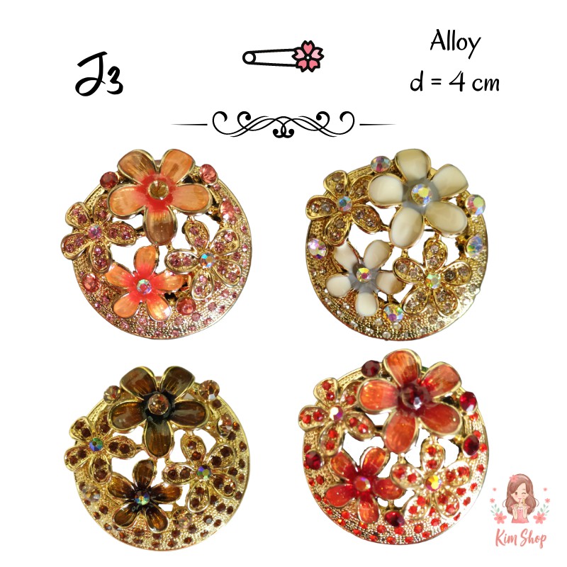 KIM SHOP - Bros J3 Motif Bunga Bulat Pin Baju Jilbab Bross Hijab Dagu Tuspin Brooch Fashion