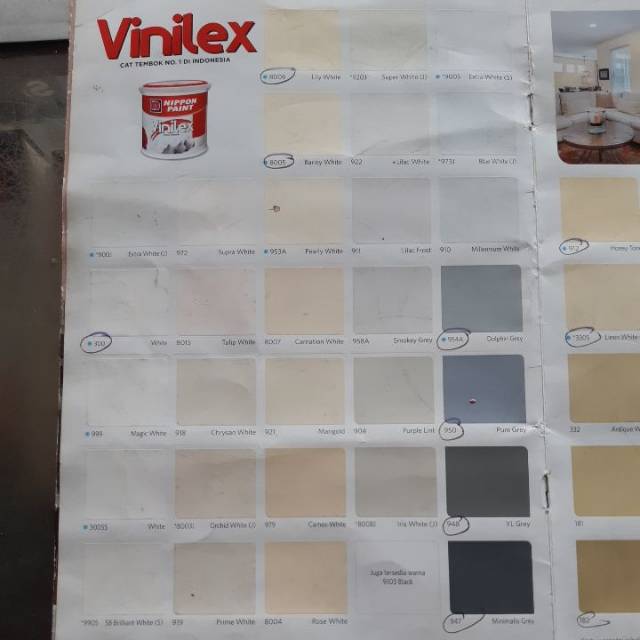 CAT TEMBOK VINILEX NIPPON PAINT WARNA PUTIH/CREAM/ABU/KUNING/HIJAU/BIRU/PINK/UNGU/ORANGE/DLL -5KG