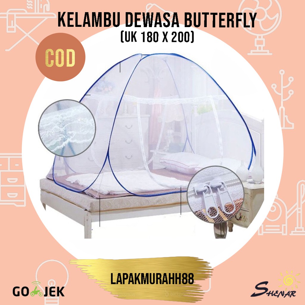 NEW READY!! KELAMBU BUTTERFLY ( ANTI NYAMUK ) KASUR TEMPAT TIDUR / KELAMBU LIPAT / KELAMBU TIDUR ( 180 X 200 )