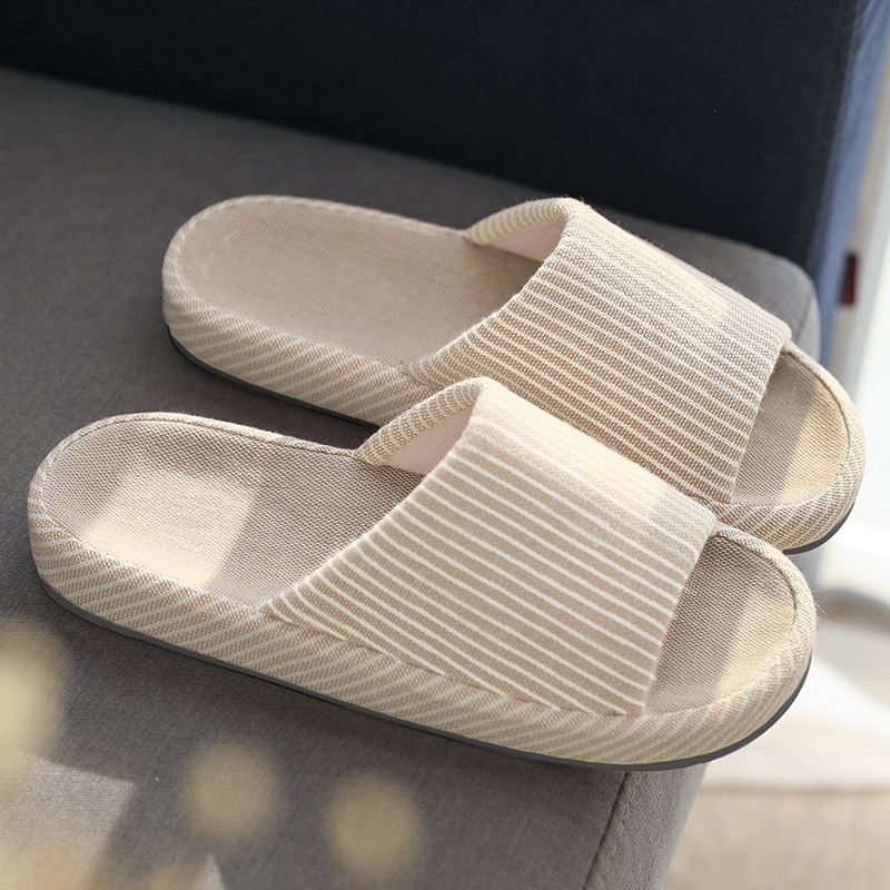 Gaya Jepang Lantai Rumah Tangga Linen Sandal Musim Semi dan Musim Gugur Indoor Non-Slip Tebal Bawah