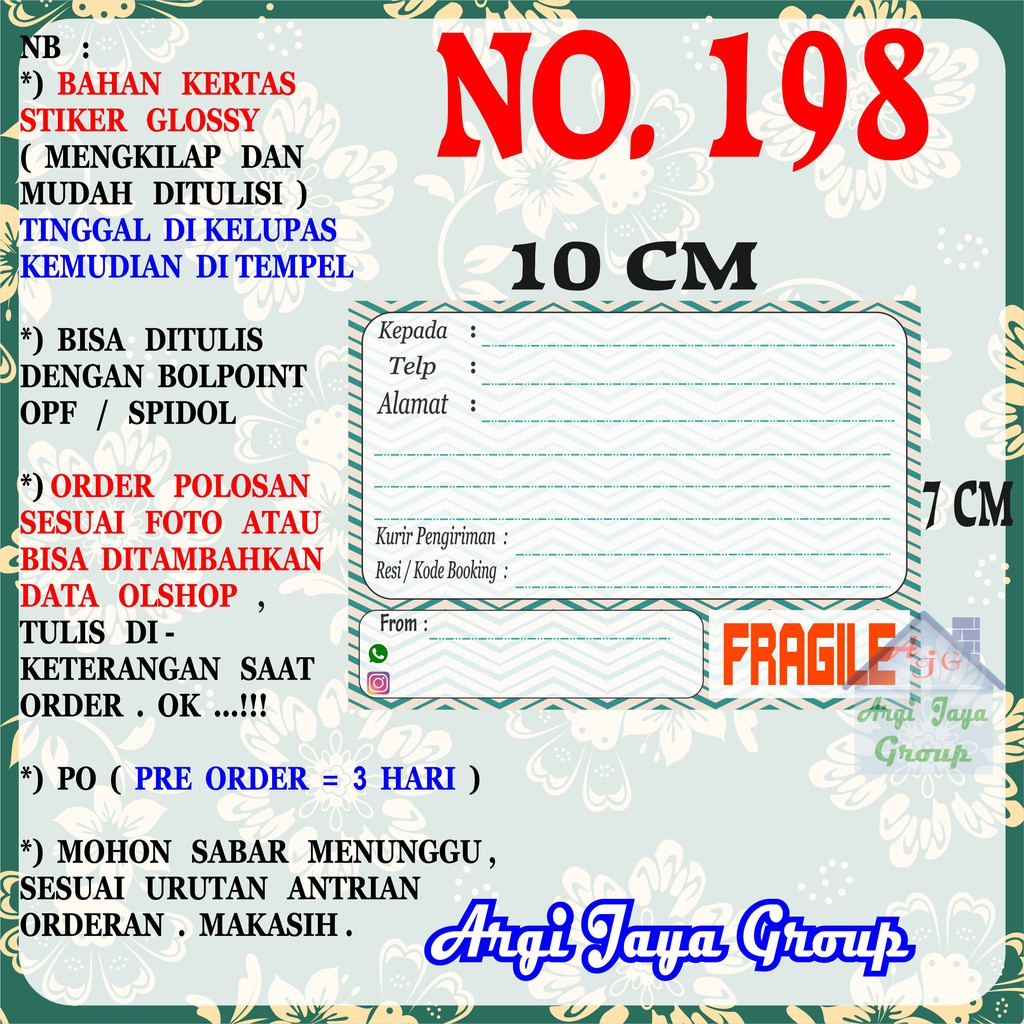 

Stiker Pengiriman - Sticker Alamat Olshop Murah Nomer 198 - 10x7 cm - Glossy