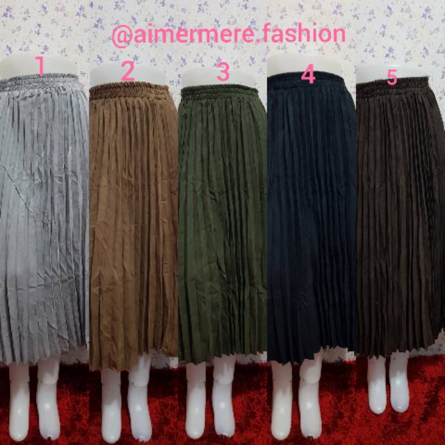 Rok plisket bahan suede lokal panjang 85 cm ready warna  coklat tua no 5