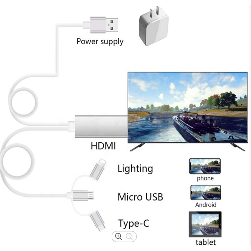 Kabel HDMI 3 in 1 Micro Usb Type C Lightning HDTV Cable Android Tablet Screen Mirroring