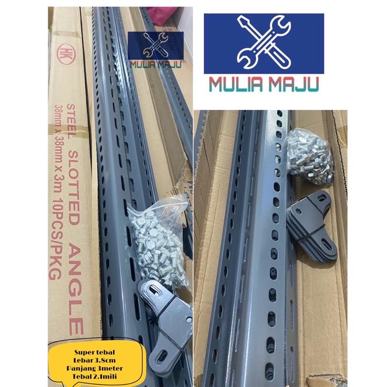 Rak Siku Lubang Tebal 2.1Mili 3.8Cm Besi Siku Lubang Tebal 2.1Mm 3Meter