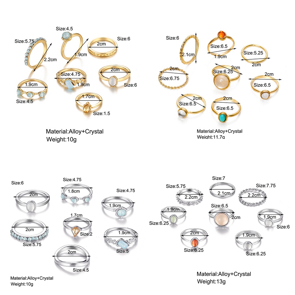 AY(CN) Set Perhiasan Cincin Emas Perak Aksen Permata Warna-Warni Gaya Retro Untuk Aksesoris Wanita
