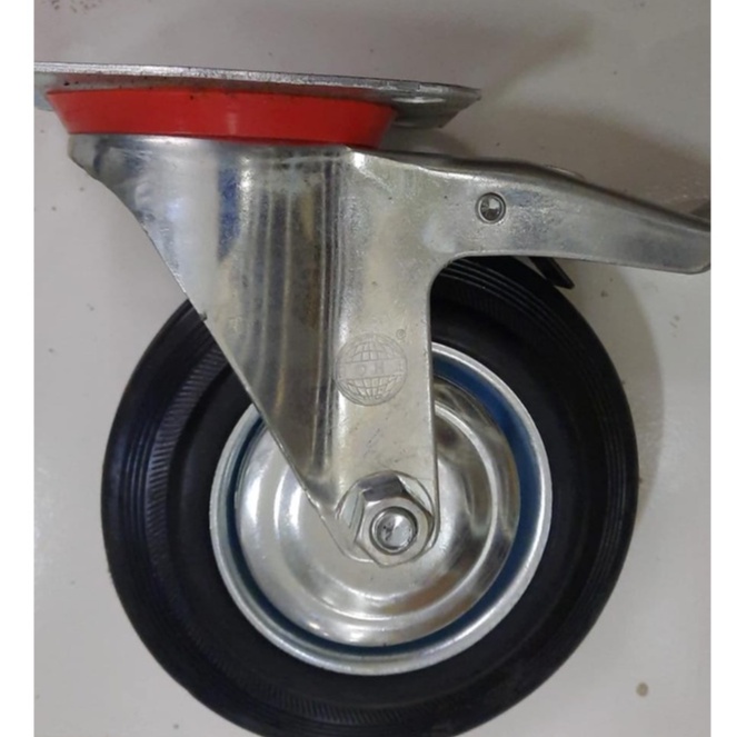 Roda REM gerobak Troli Karet 6 inch Hidup + Rem