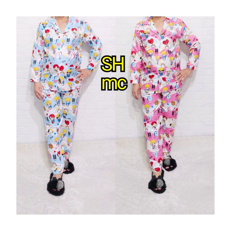 Baju Tidur Piyama Wanita Motif BTS Pajamas Katun  / Baju Tidur setelan Wanita katun PP Terbaru Bigsize Kekiniaan