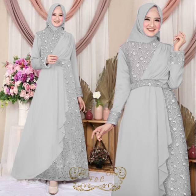 BAJU DRESS GAMIS PESTA FULL BRUKAT TILE MUTIARA IMPORT PREMIUM S M XL XXL JUMBO KONDANGAN NIKAHAN SE