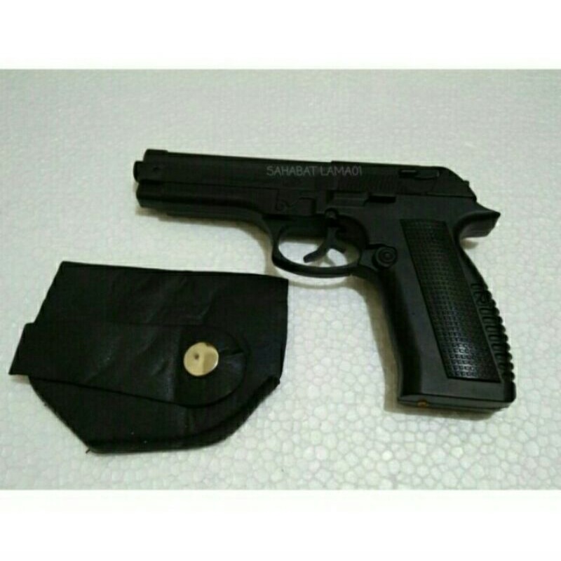 Cod Korek Api Pistol Bareta Besi//Korek Gas Full Steel Hitam-Silver Sarung