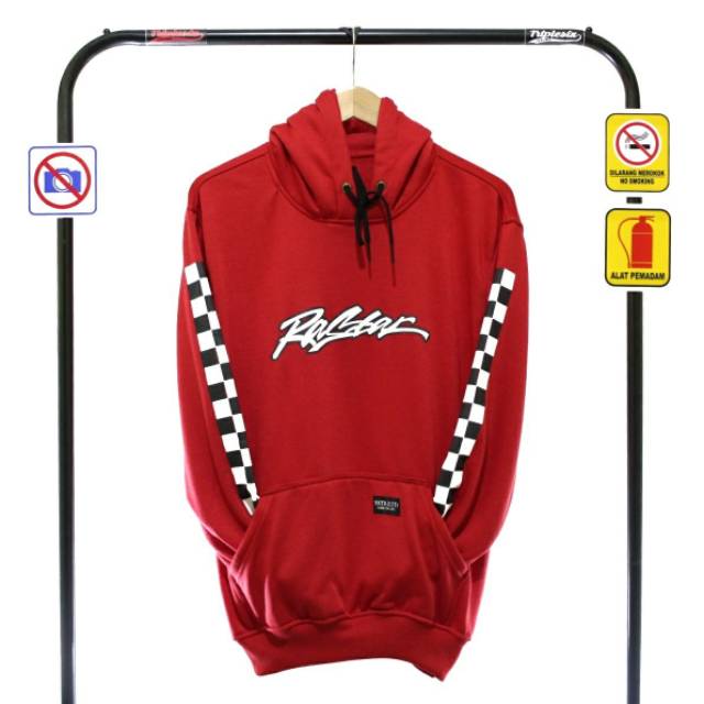 Jaket hoodie raster merah catur