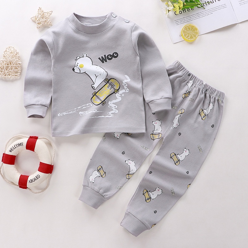 Setelan Piyama Baju Tidur Anak Perempuan Laki Laki Bahan Katun Piama Lengan Panjang 1-5 tahun